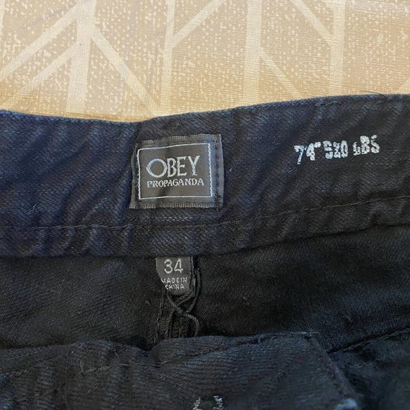 Men's OBEY Worldwide Shredded Black Style OS1170 Shorts Size 34 MSRP $62.95 NWT - Picture 3 of 5